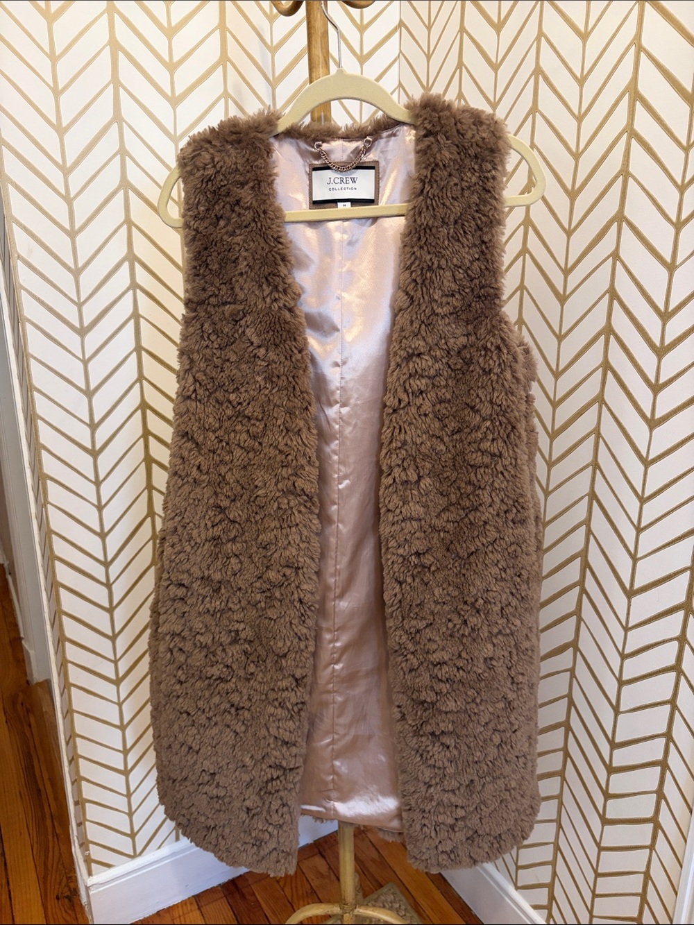 J. Crew Taupe Faux-Shearling Sleeveless Vest